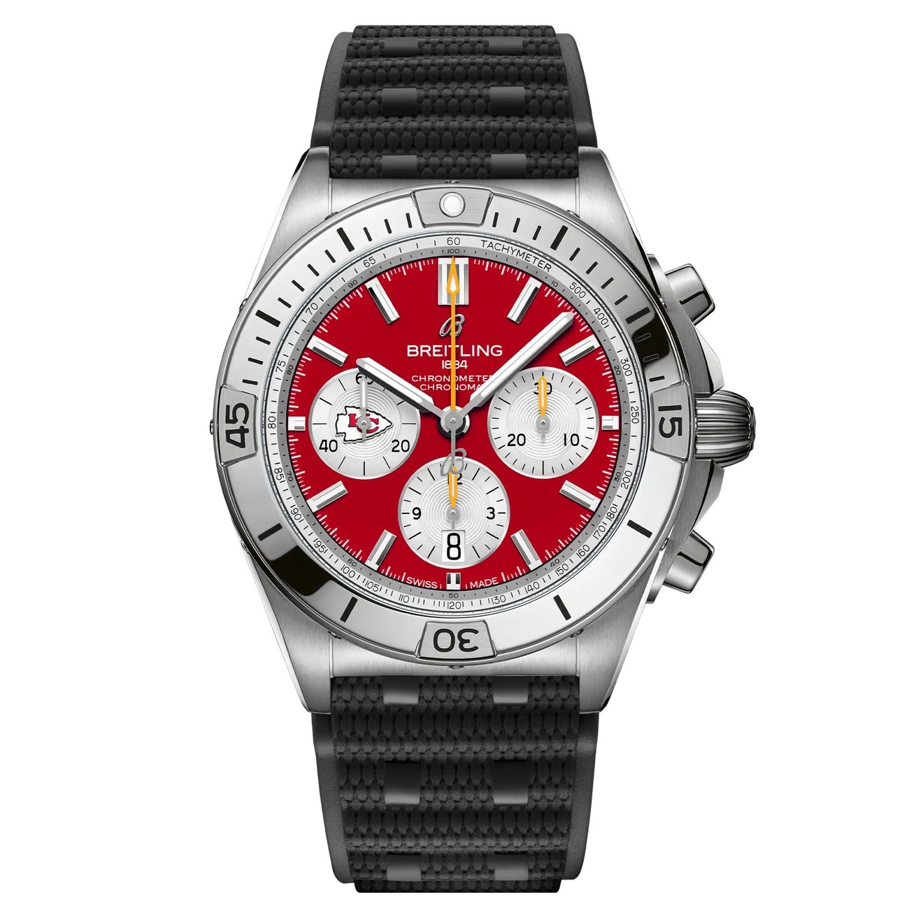 Breitling Chronomat B01 AB01342B1K5S1 42mm NFL Kansas City Chiefs Edition Red Dial Uni-directional Bezel Stainless Steel  With Black Rubber Watch