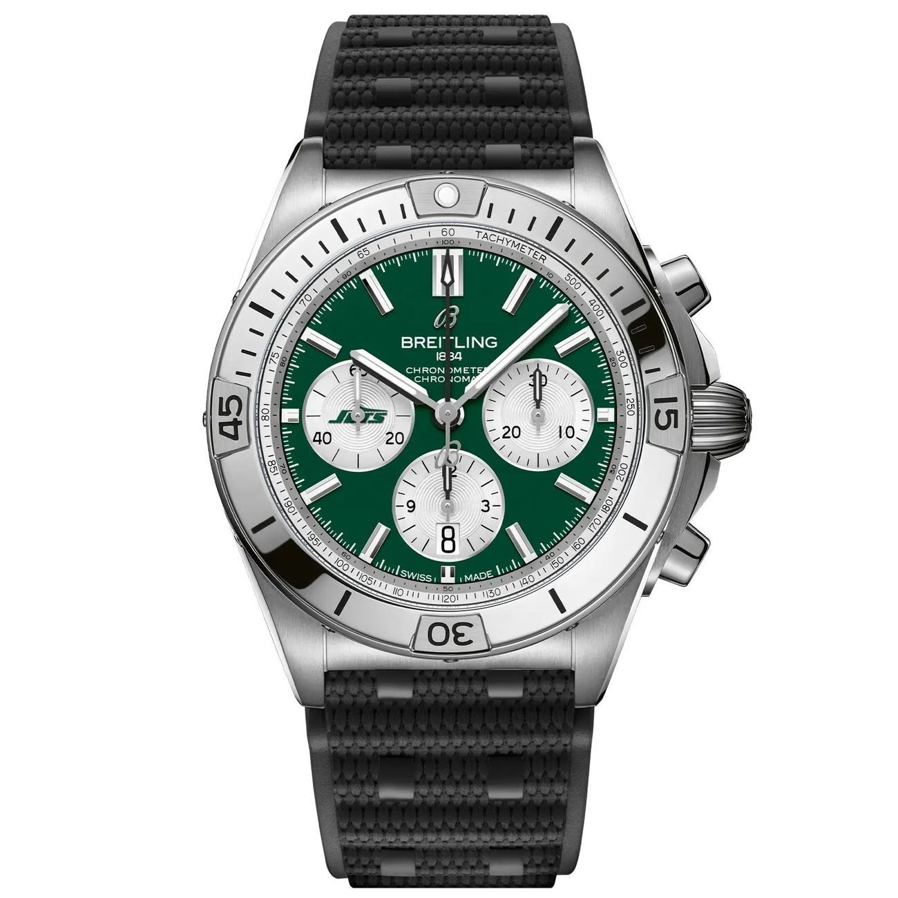 Breitling Chronomat B01 AB01342B1L5S1 42mm NFL New York Jets Edition Green Dial Uni-directional Bezel Stainless Steel  With Black Rubber Watch