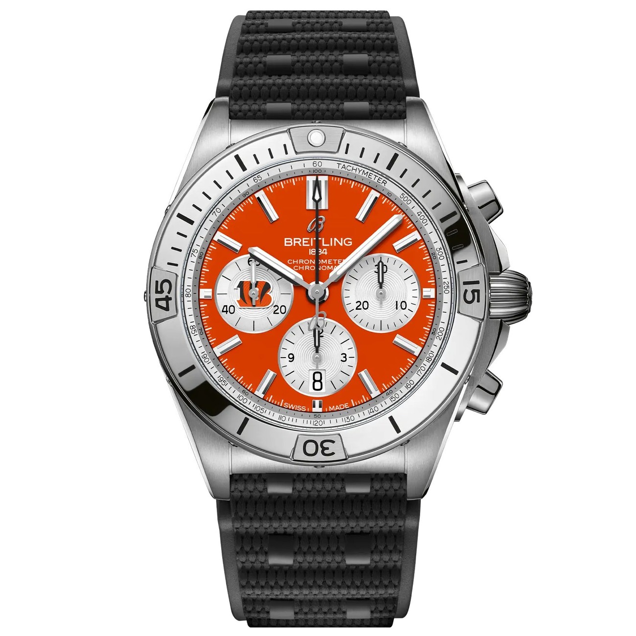 Breitling Chronomat B01 AB01342B1O1S1 42mm NFL Cincinnati Bengals Edition Orange Dial Uni-directional Bezel Stainless Steel  With Black Rubber Watch