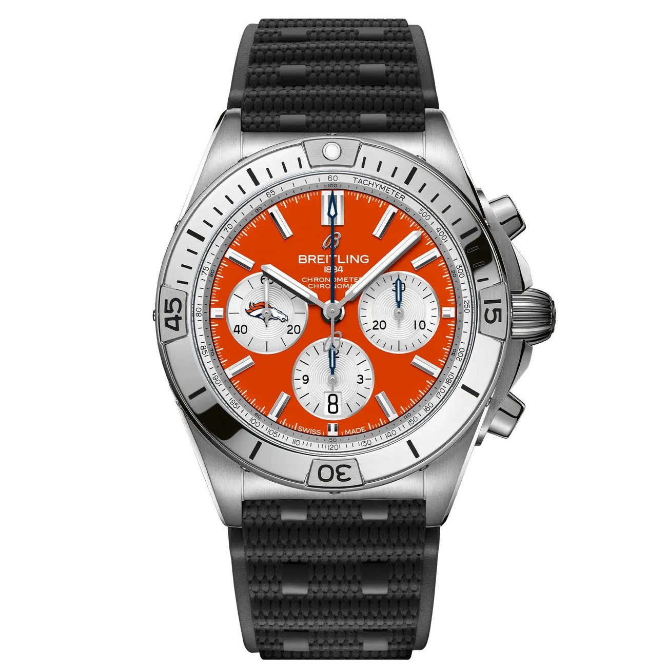 Breitling Chronomat B01 AB01342B1O2S1 42mm NFL Denver Broncos Edition Orange Dial Uni-directional Bezel Stainless Steel  With Black Rubber Watch