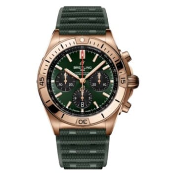 Breitling Chronomat B01 RB0134101L1S1 42mm Green Dial Unidirectional Ratcheted Rotating Bezel 18k Red Gold With Green Rubber