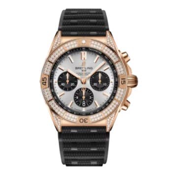Breitling Chronomat B01 RB0134721G1S2 42mm Silver Dial Uni-directional Ratcheted Bezel 18k Red Gold (gem-set) with Black