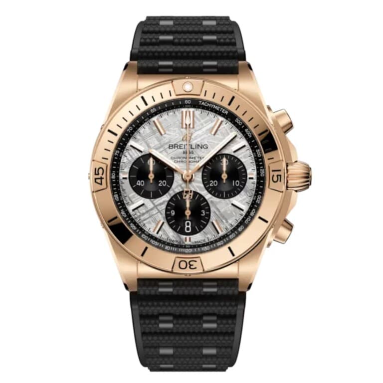 Breitling Chronomat B01 RB01347A1F1S1 42mm Grey Dial Unidirectional Ratcheted Rotating Bezel 18k Red Gold With Black Rubber