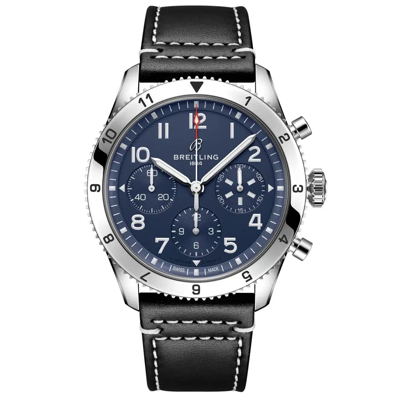 Breitling Classic AVI A233801A1C1X1 Chronograph 42mm Tribute to Vought F4U Corsair Blue Dial Bi-Directional Bezel Stainless Steel with Black Calfskin Leather Strap Watch
