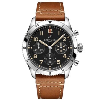 Breitling Classic AVI A233803A1B1X1 Chronograph 42mm P-51 Mustang Black Dial Bi-Directional Bezel Stainless Steel with Brown
