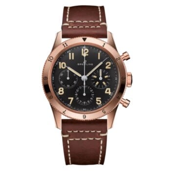 Breitling Classic AVI RB0920131B1X1 41mm Black Dial Bi-Directional Bezel 18k Red Gold with Brown Calfskin Leather Strap Watch