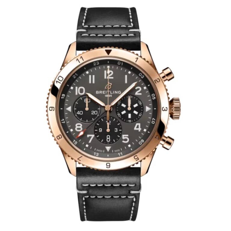 Breitling Classic AVI Super AVI B04 RB04451A1B1X1 46mm Grey Dial Bi-Directional Bezel 18k Red Gold with Black Calfskin
