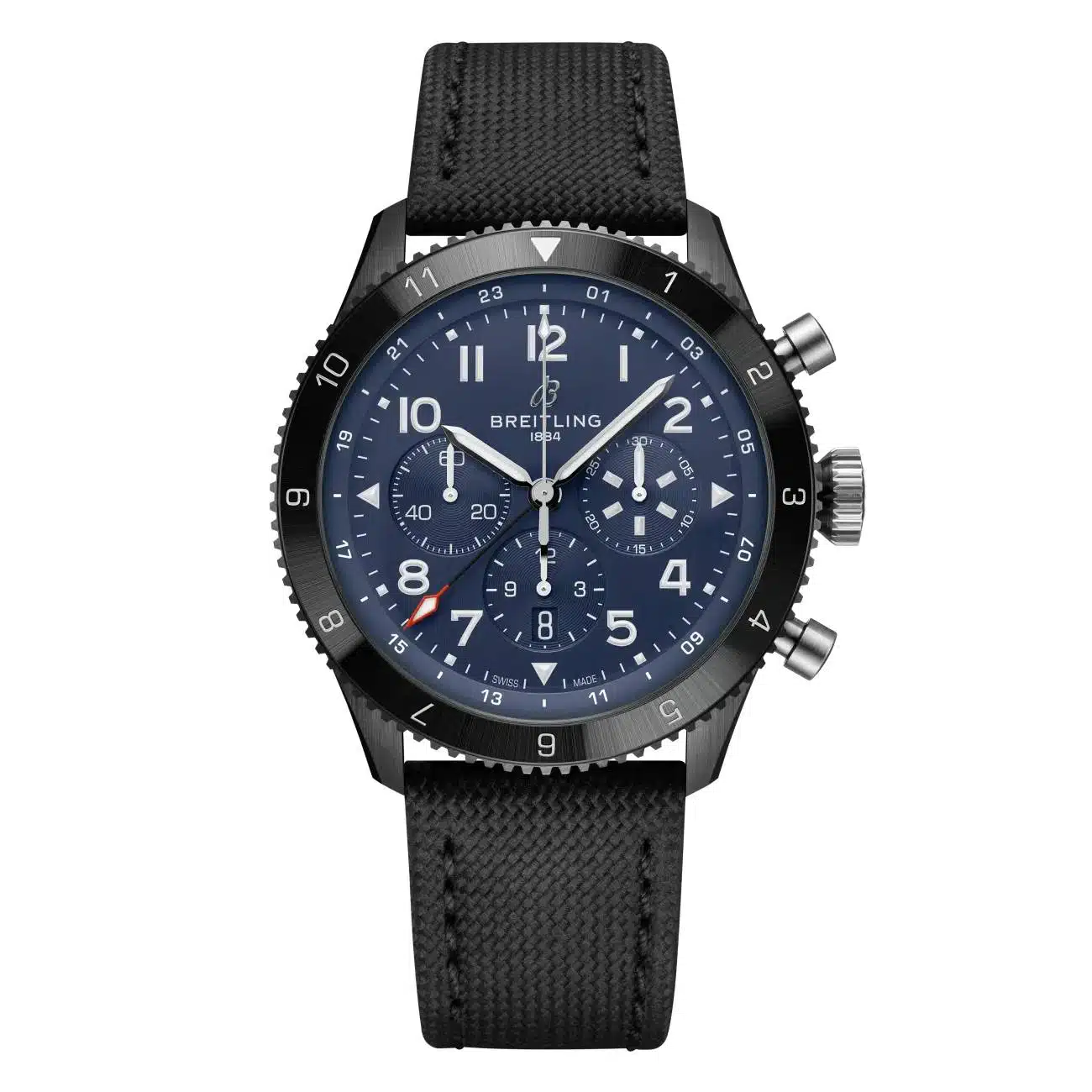 Breitling Classic AVI Super AVI B04 SB04452A1C1X1 46mm Blue Dial Bi-Directional Bezel Ceramic with Black Calfskin Leather Strap Watch