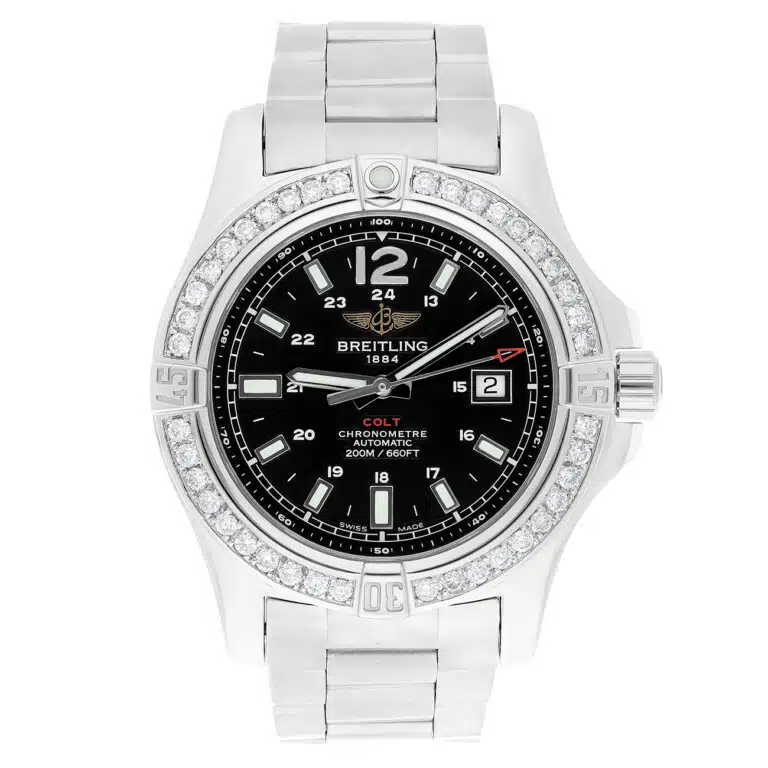 Breitling Colt A1738811/BD44 Black Dial Custom Diamond Bezel Stainless Steel Watch