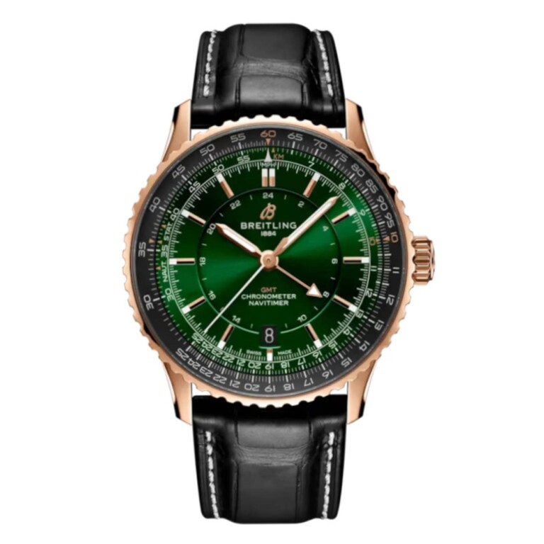 Breitling Navitimer Automatic GMT R32310251L1P1 41mm Green Dial Bi-Directional Rotating Bezel 18k Red Gold With Black