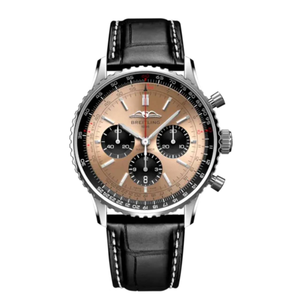 Breitling Navitimer B01 Chronograph AB0138241K1P1 43mm Copper Dial Bidirectional Rotating Bezel Stainless Steel with Black Alligator Leather Strap Watch