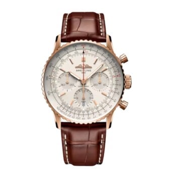 Breitling Navitimer B01 Chronograph RB0139211G1P1 41mm Silver Dial Bidirectional Bezel 18k Red Gold with Brown Alligator