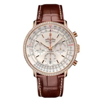Breitling Navitimer B01 Chronograph RB0139631G1P1 41mm White Dial Fixed Bezel 18k Red Gold (Gem-set) with Brown Alligator