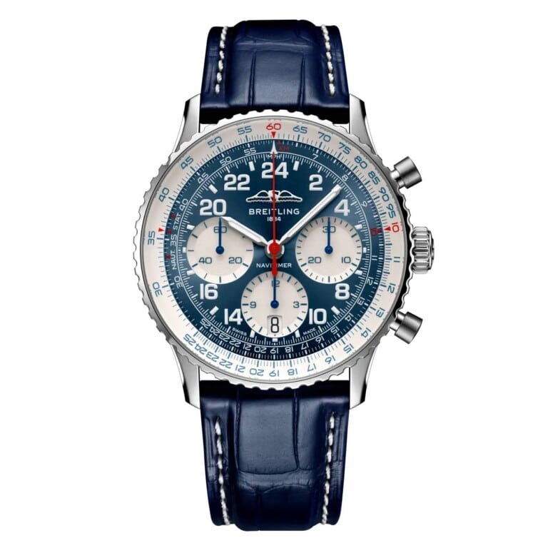 Breitling Navitimer B02 Chronograph LB0240211C1P1 41mm Blue Dial Bi-Directional Bezel Platinum With Blue Alligator Leather