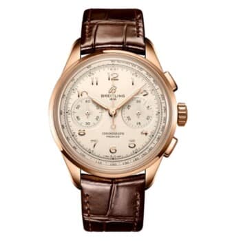 Breitling Premier B09 Chronograph RB0930371G1P1 40mm Cream Dial Fixed Bezel 18k Red Gold With Brown Leather Strap Watch