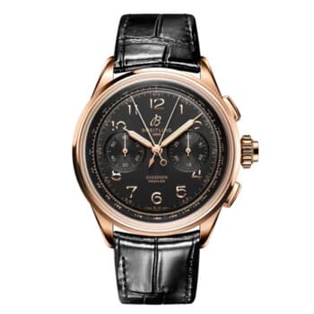 Breitling Premier B15 Duograph RB1510251B1P1 42mm Black Dial Fixed Bezel 18k Red Gold With Black Leather Strap Watch