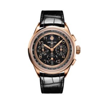 Breitling Premier B19 Datora RB19401A1B1P1 42mm Black Dial Fixed Bezel 18k Red Gold With Black Leather Strap Watch
