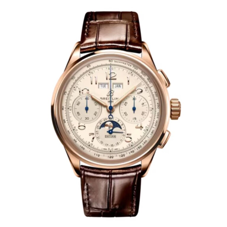 Breitling Premier B25 Datora RB2510371G1P1 42mm Cream Dial Fixed Bezel 18k Red Gold With Brown Leather Strap Watch