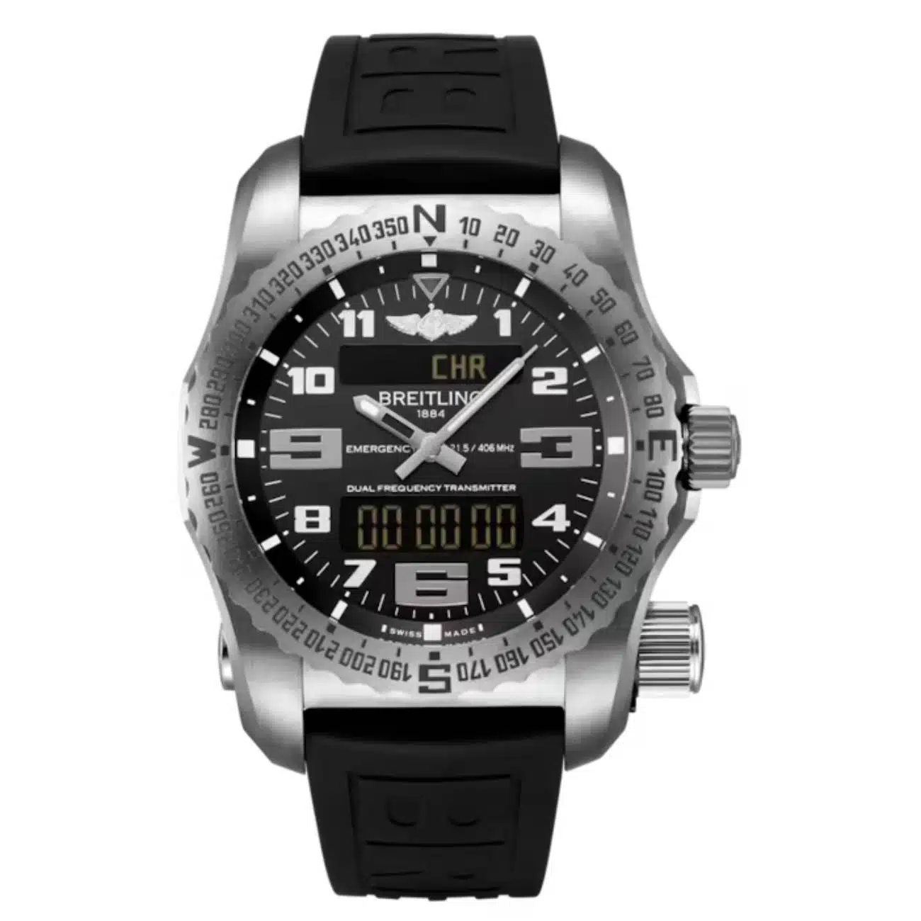 Breitling Professional Emergency E76325221B1S1 51mm Black Dial Bidirectional Rotating Bezel Titanium with Black Rubber Strap Watch