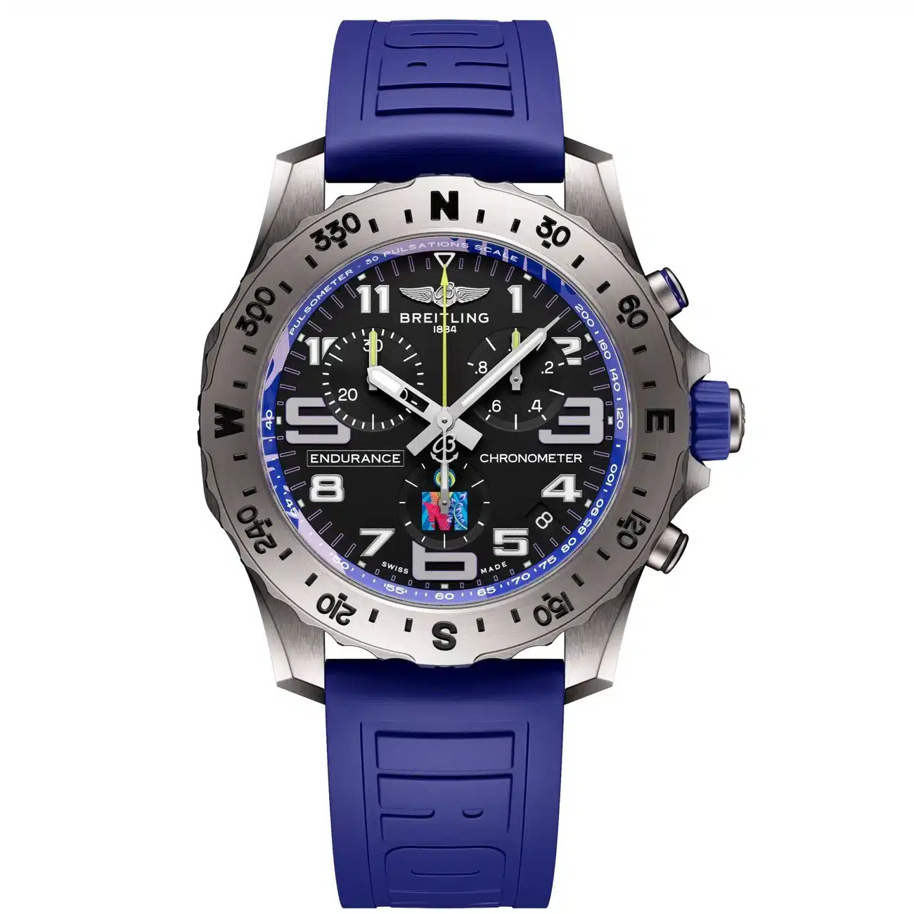 Breitling Professional Endurance Pro E823104A1M1S1 44mm Black Dial Bi-directional Bezel Titanium Case in Blue Rubber Strap Watch