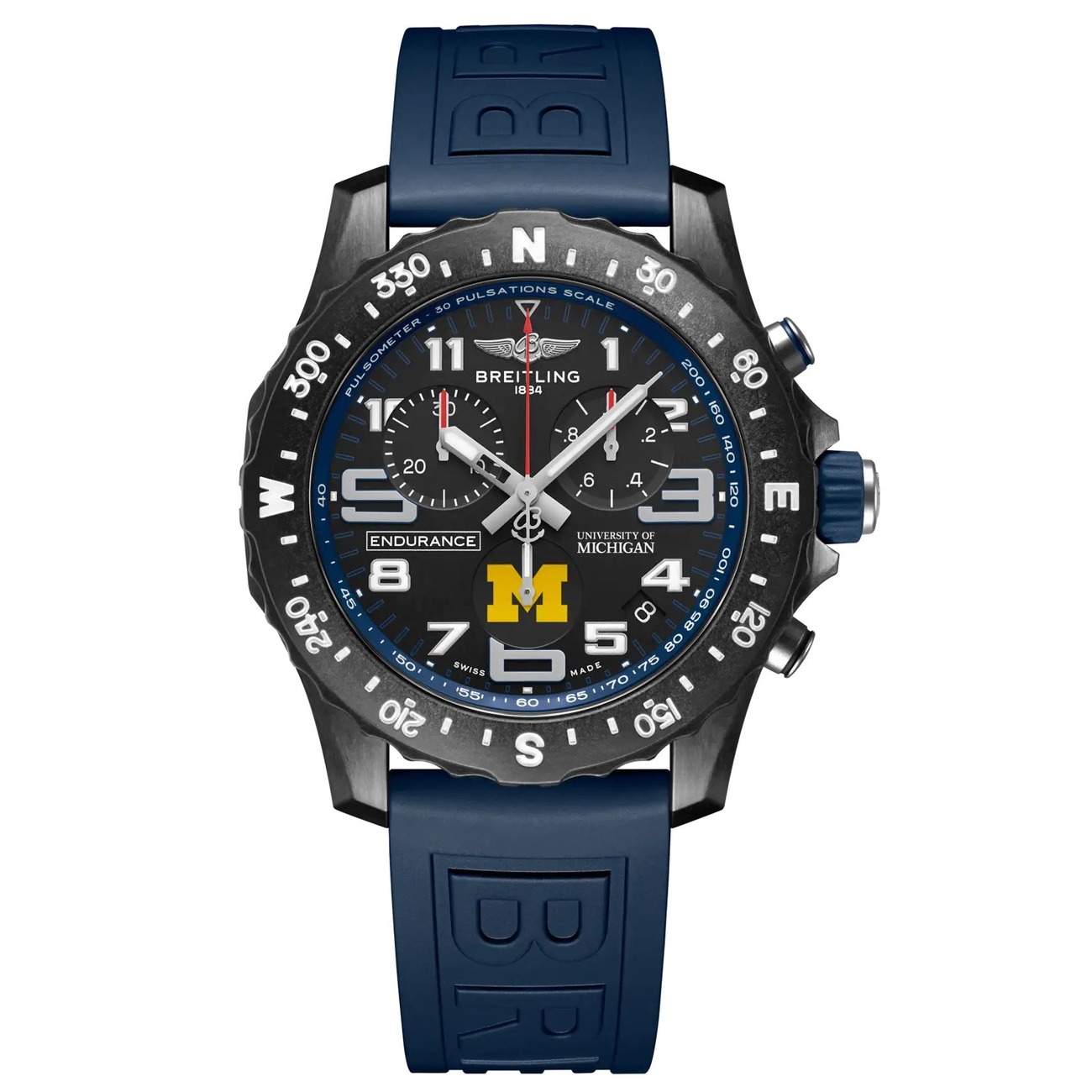 Breitling Professional Endurance Pro X823101C1B1S1 44mm University of Michigan™ Black Dial Bi-directional Bezel in Blue Rubber Strap Watch