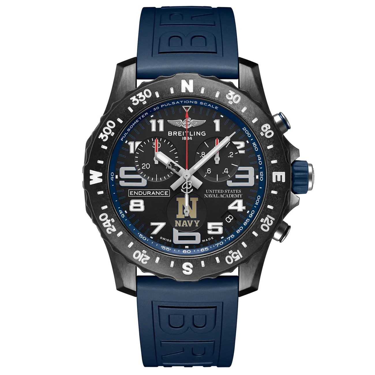 Breitling Professional Endurance Pro X823103C1B1S1 44mm United States Naval Academy Black Dial Bi-directional Bezel in Blue Rubber Strap Watch
