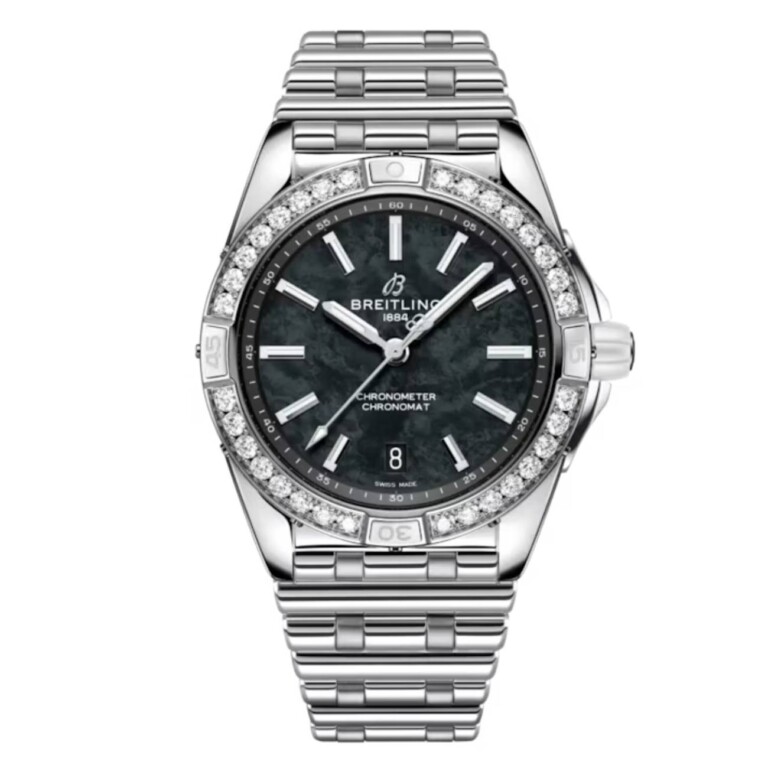 Breitling Super Chronomat A173561A1B1A1 38mm Black Mother of Pearl Dial Unidirectional Ratcheted Bezel Stainless Steel Watch