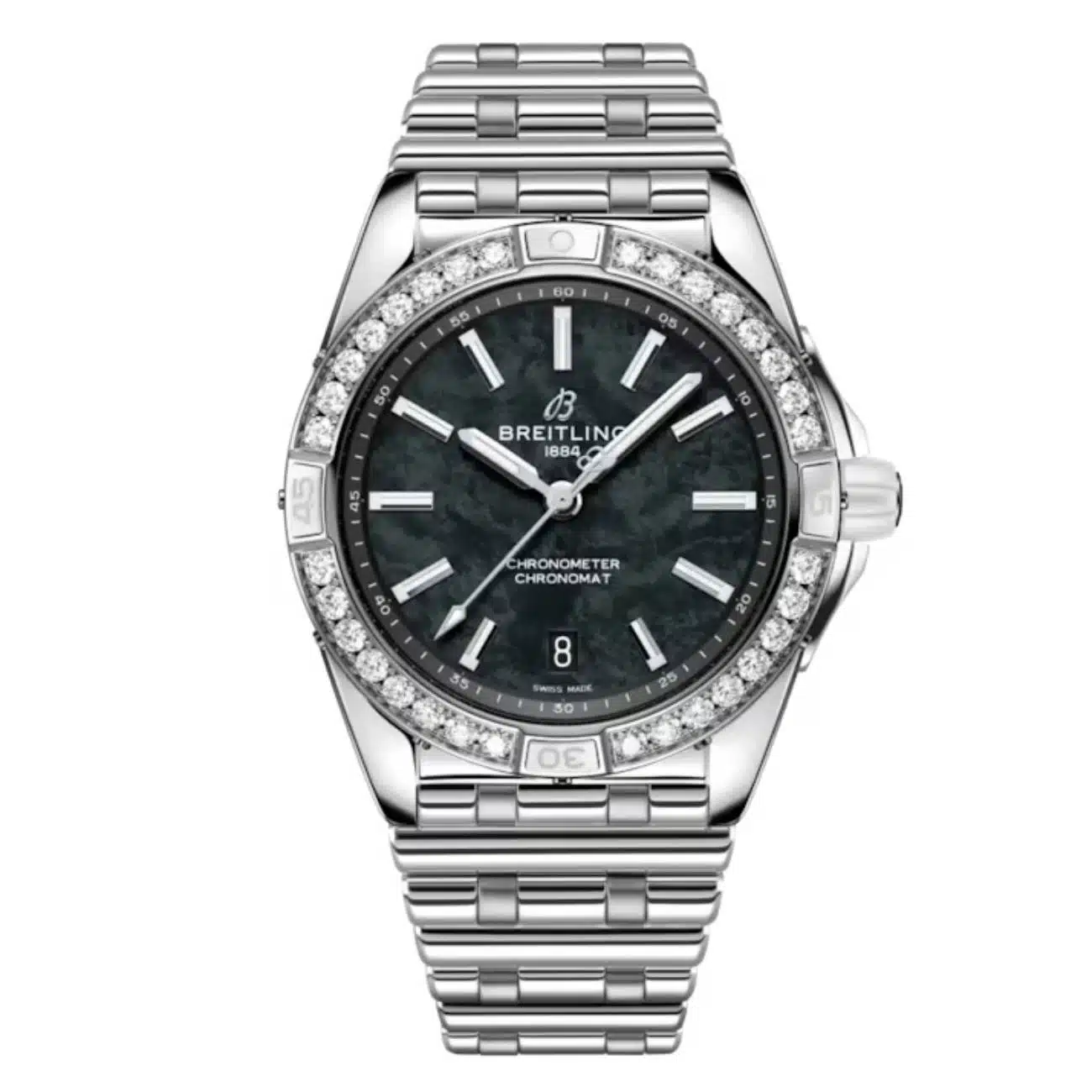 Breitling Super Chronomat A173561A1B1A1 38mm Black Mother of Pearl Dial Unidirectional Ratcheted Bezel Stainless Steel Watch