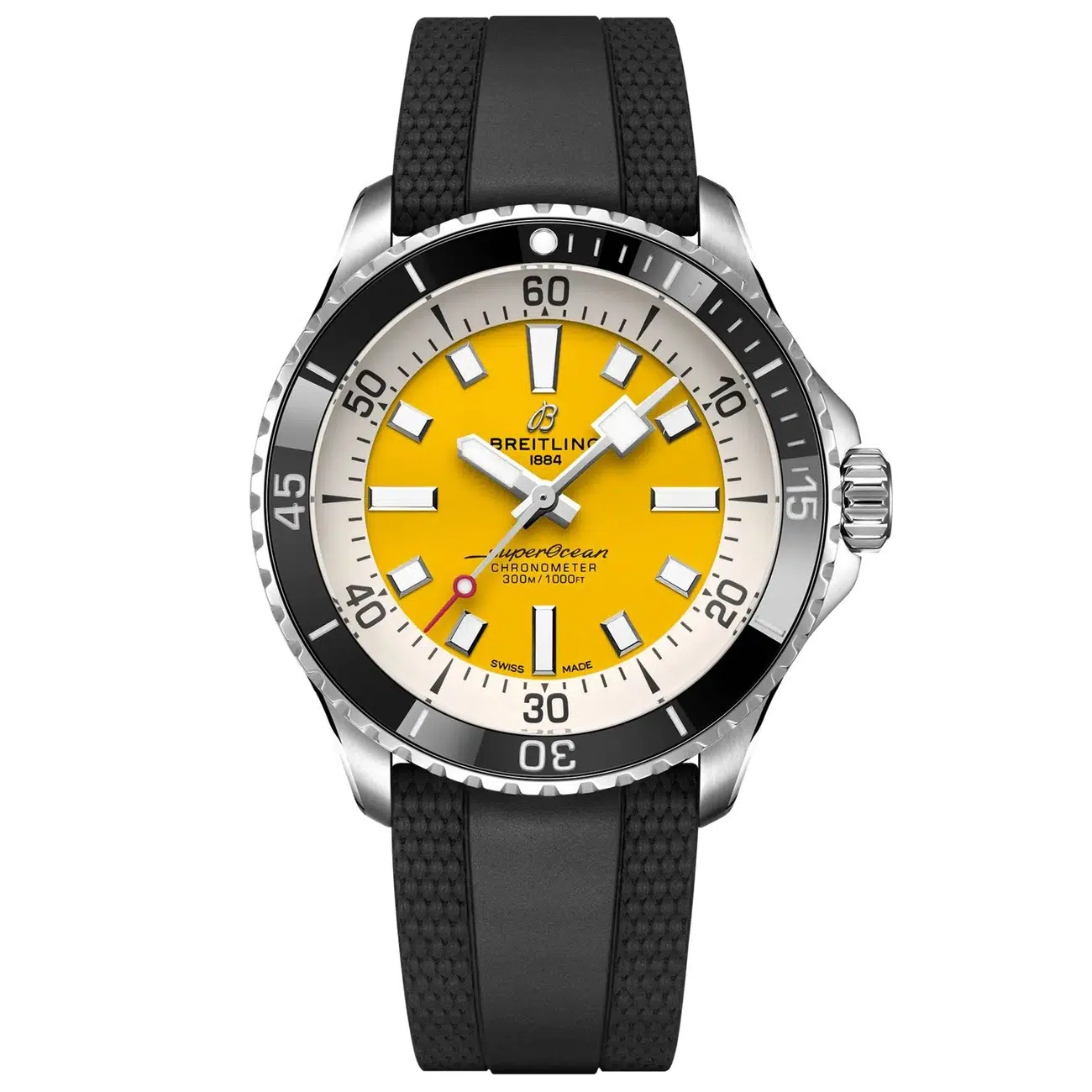 Breitling Superocean A17375211I1S1 42mm Automatic Yellow Dial Uni-Directional Bezel Stainless Steel in Black Rubber Strap Watch