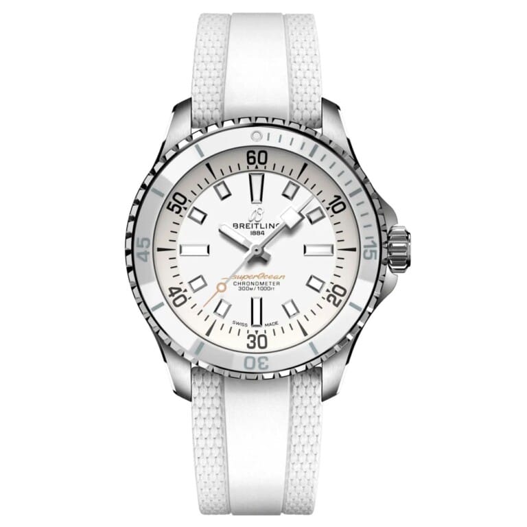 Breitling Superocean Automatic A17377211A1S1 36mm White Dial Uni-Directional Bezel Stainless Steel with White Rubber Strap