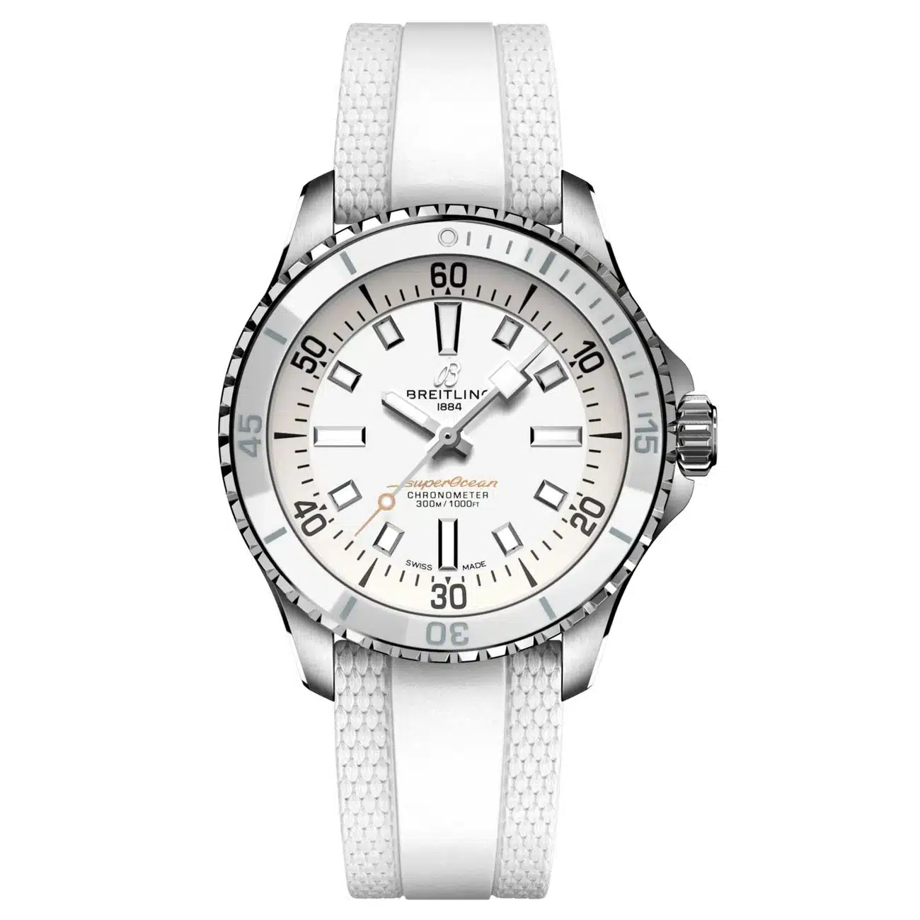 Breitling Superocean Automatic A17377211A1S1 36mm White Dial Uni-Directional Bezel Stainless Steel with White Rubber Strap Watch