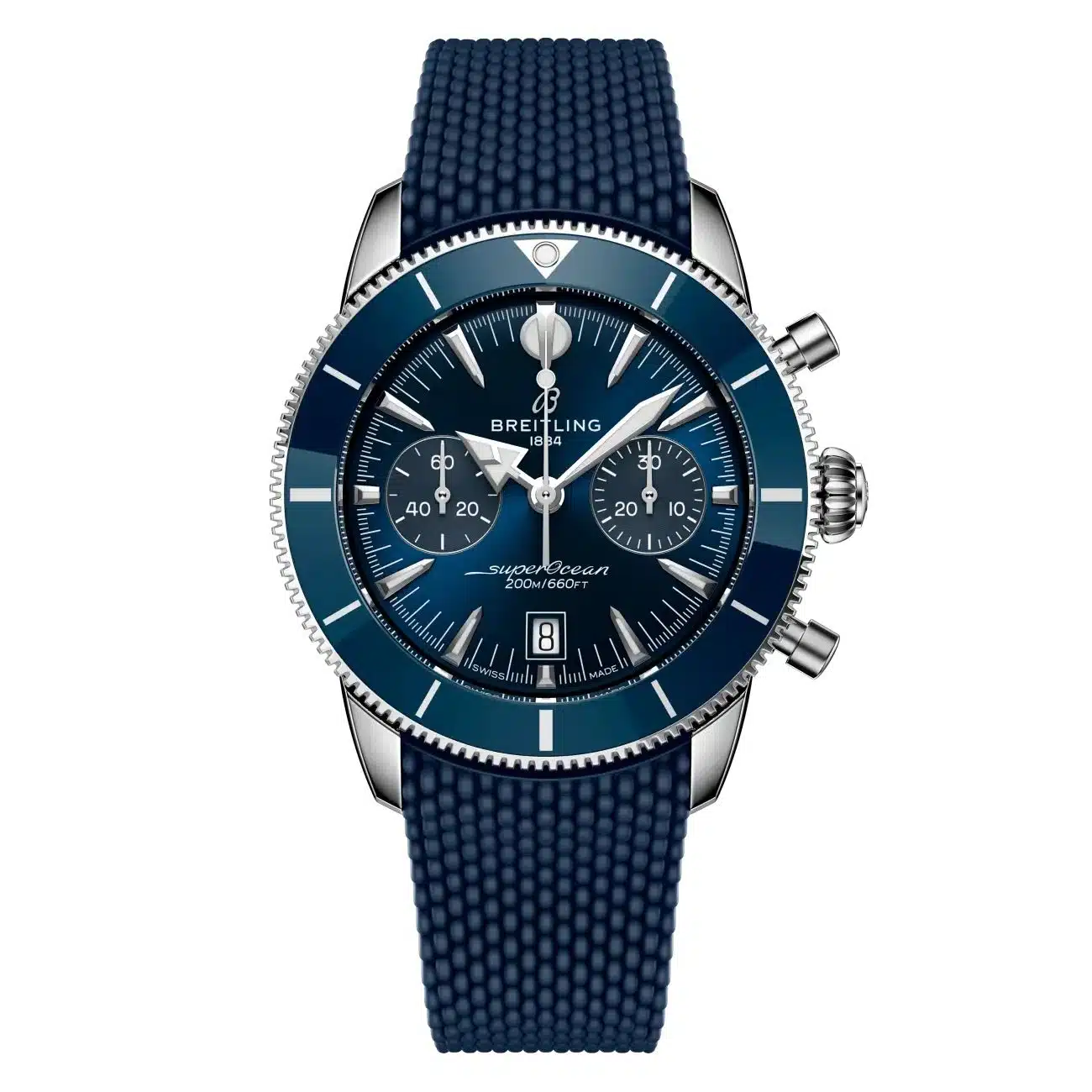 Breitling Superocean Heritage B01 AB0156161C1S1 Chronograph 42mm Blue Dial Unidirectional Ratcheted Rotating Bezel Stainless Steel with Blue Rubber Strap Watch