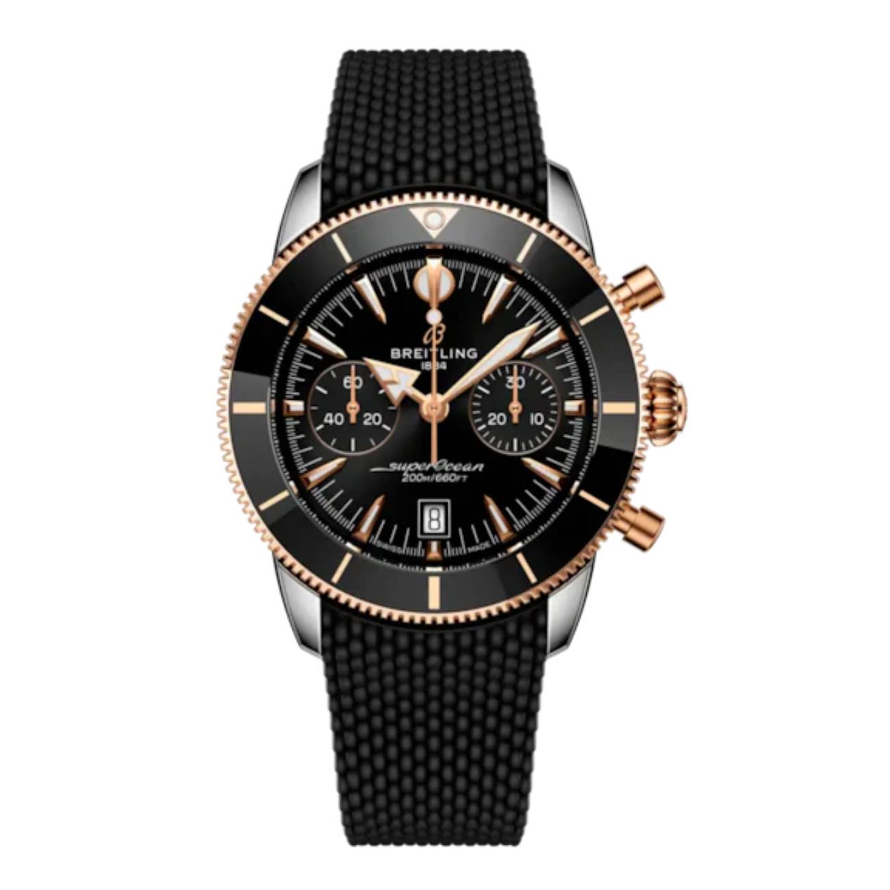 Breitling Superocean Heritage B01 UB0156H11B1S1 42mm Black Dial Uni-directional, Ratcheted Bezel Stainless Steel and 18k Red Gold with Black Rubber Strap Watch