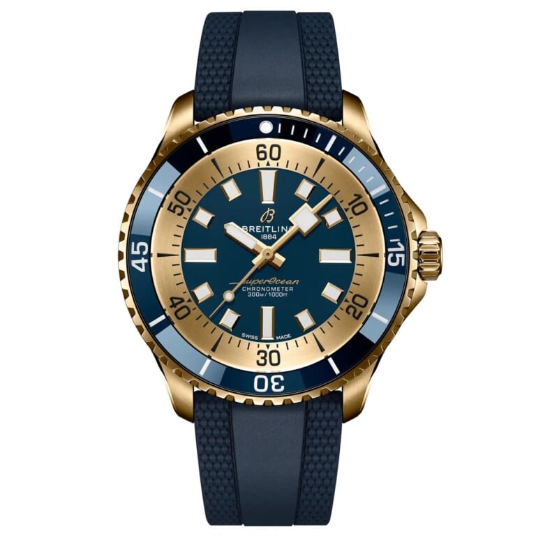 Breitling Superocean N173761A1C1S1 44mm Automatic Blue Dial Uni-directional Bezel Bronze Case with Blue Rubber Strap Watch