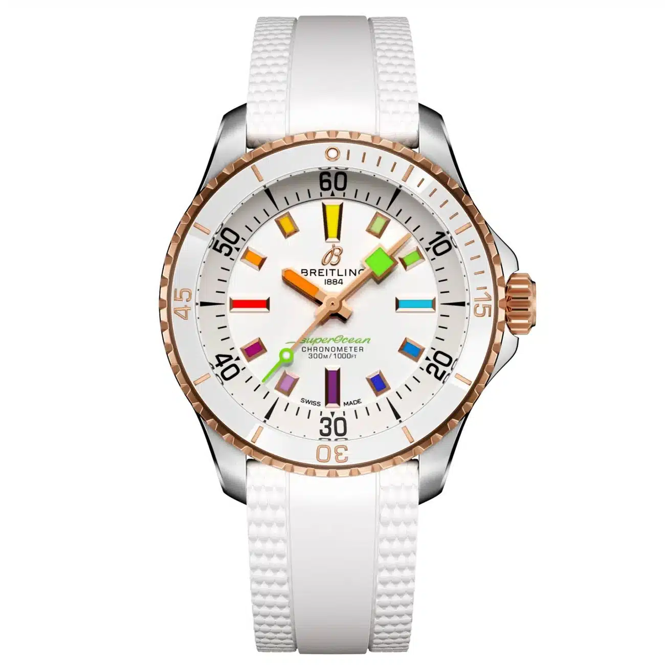 Breitling Superocean U17377211A1S1 36mm Automatic White Dial Uni-directional Bezel Stainless Steel & 18k Red Gold with White Rubber Strap Watch