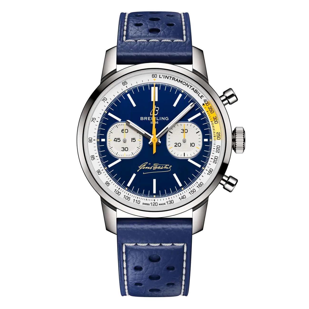 Breitling Top Time  AB01767A1C1X1 B01 Gino Bartali 41mm Blue Dial Fixed Bezel Stainless Steel With Blue Calfskin Leather Strap Watch