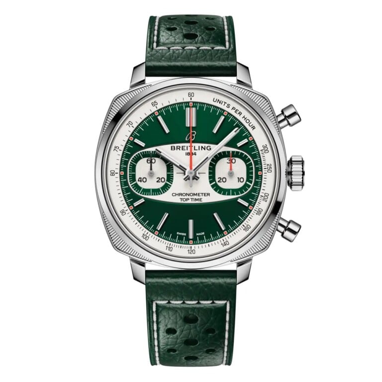 Breitling Top Time AB01771A1L1X1 B01 Racing 38mm Green Dial Fixed Bezel Stainless Steel in Green Calfskin Leather Strap Watch
