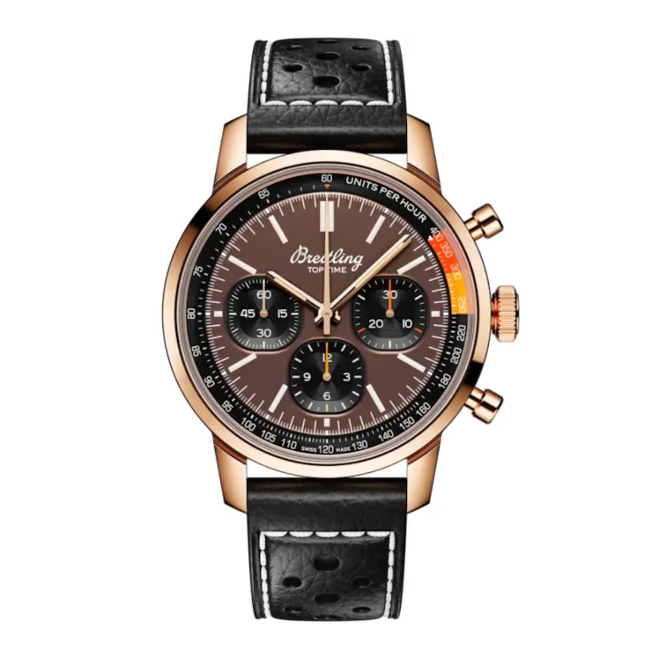 Breitling Top Time  B01 RB01761A1Q1X1 41mm Brown Dial Fixed Bezel 18k Red Gold with Black Calfskin Leather Strap Watch