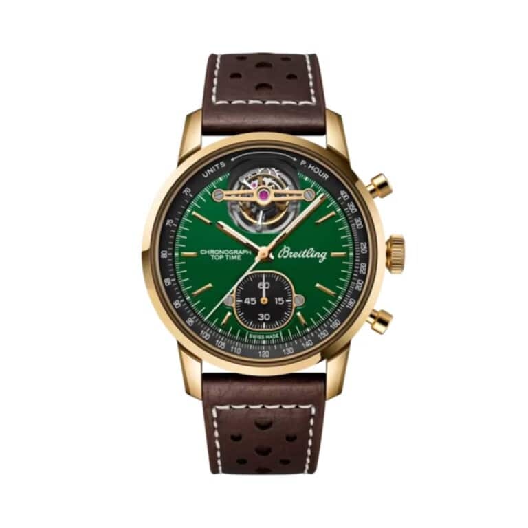 Breitling Top Time B21 NB21251A1L1X1 43mm Green Dial Fixed Bezel Bronze With Brown Leather Strap Watch