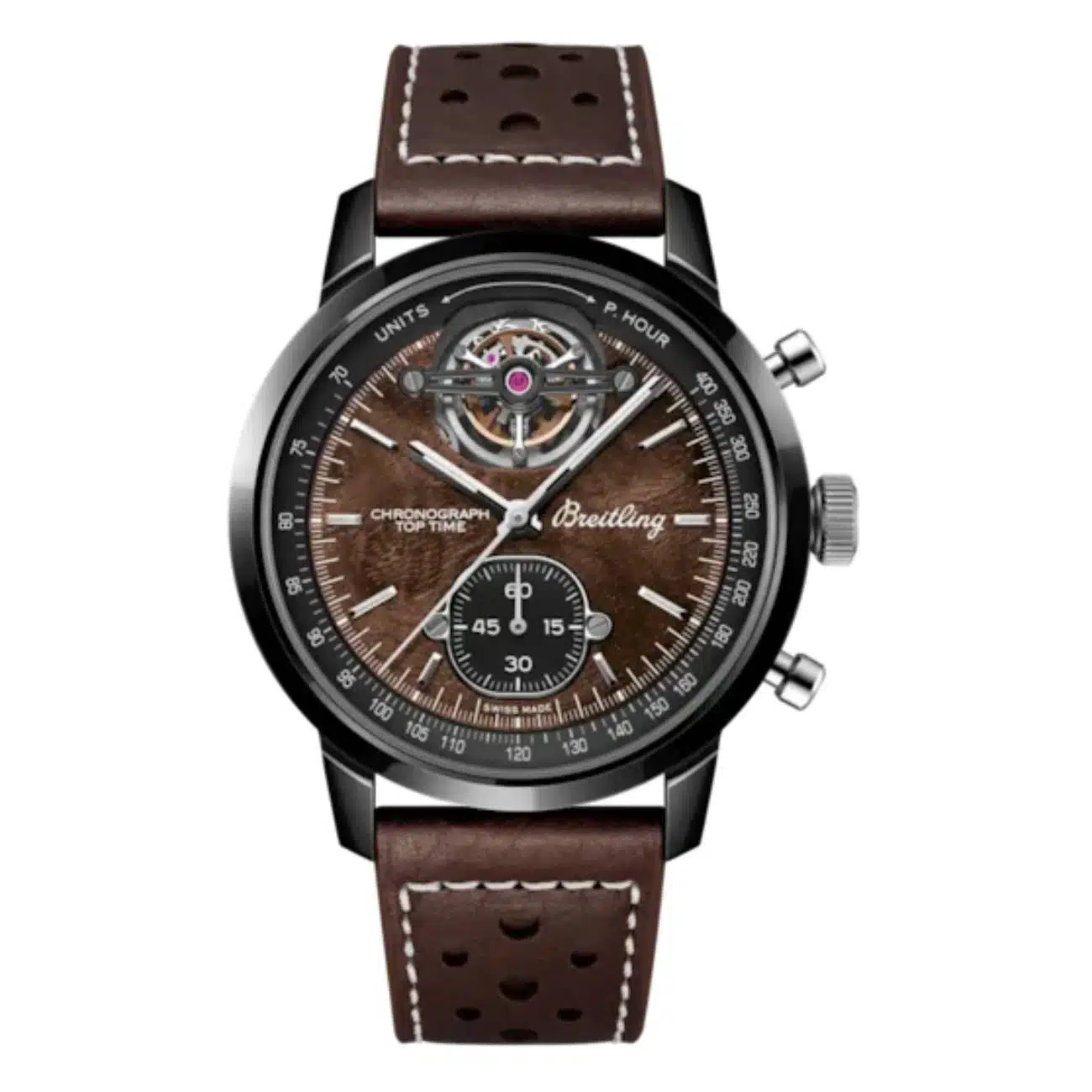 Breitling Top Time B21 SB21252A1Q1X1 44mm Brown Dial Fixed Bezel Ceramic With Brown Leather Strap Watch