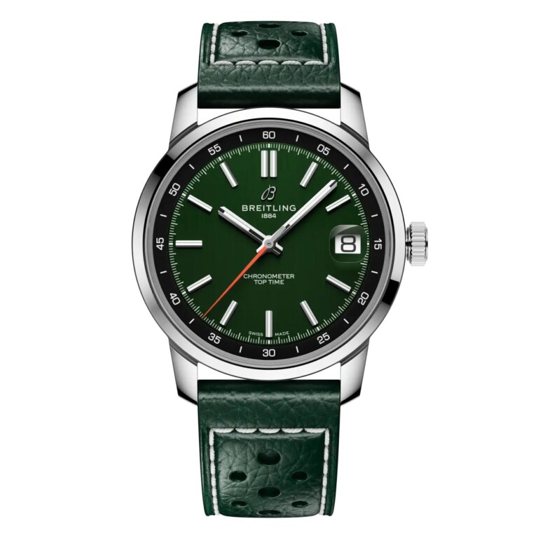 Breitling Top Time B31 AB3113171L1X1 38mm Green Dial Fixed Bezel Stainless Steel in Green Calfskin Leather Strap Watch