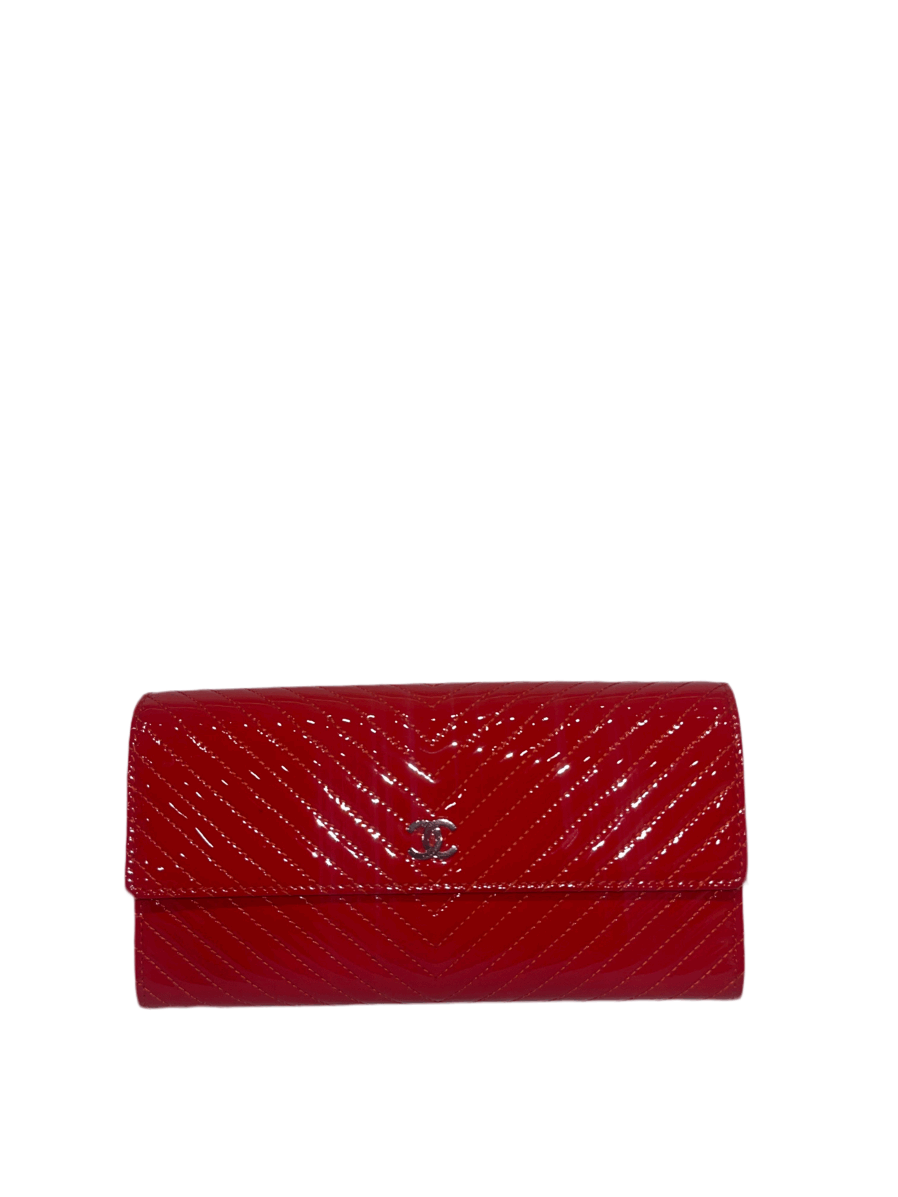 Chanel Patent Red Chevron Wallet