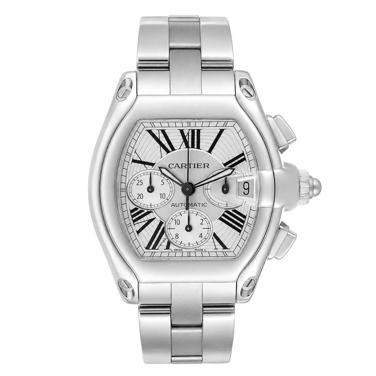 Cartier Roadster W62019X6 Chronograph Silver Roman Dial Stainless Steel Watch