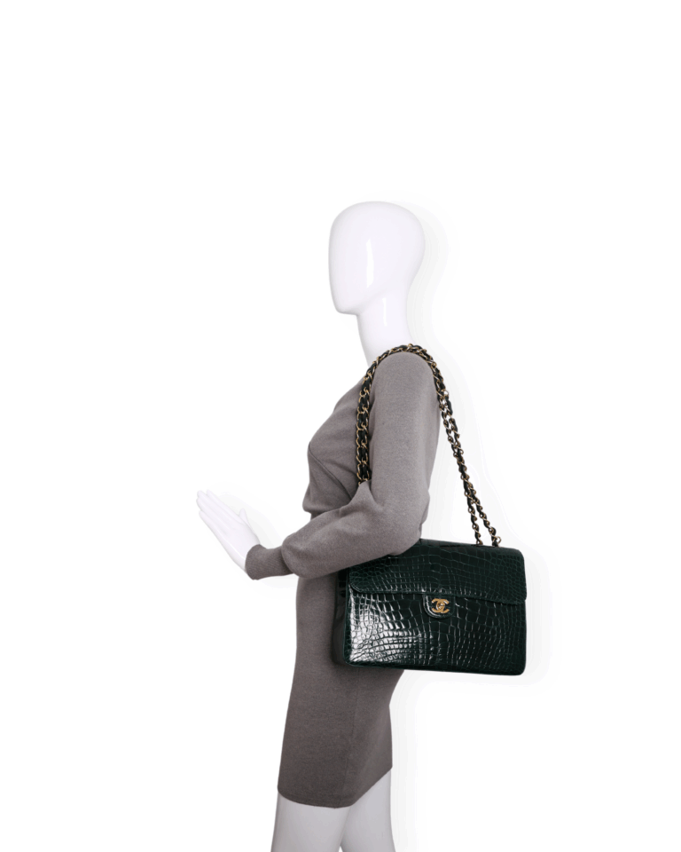 Chanel - Green Crocodile Large Classic Handbag Gold c. '05-'06 (Pre-Owned) - Image 2