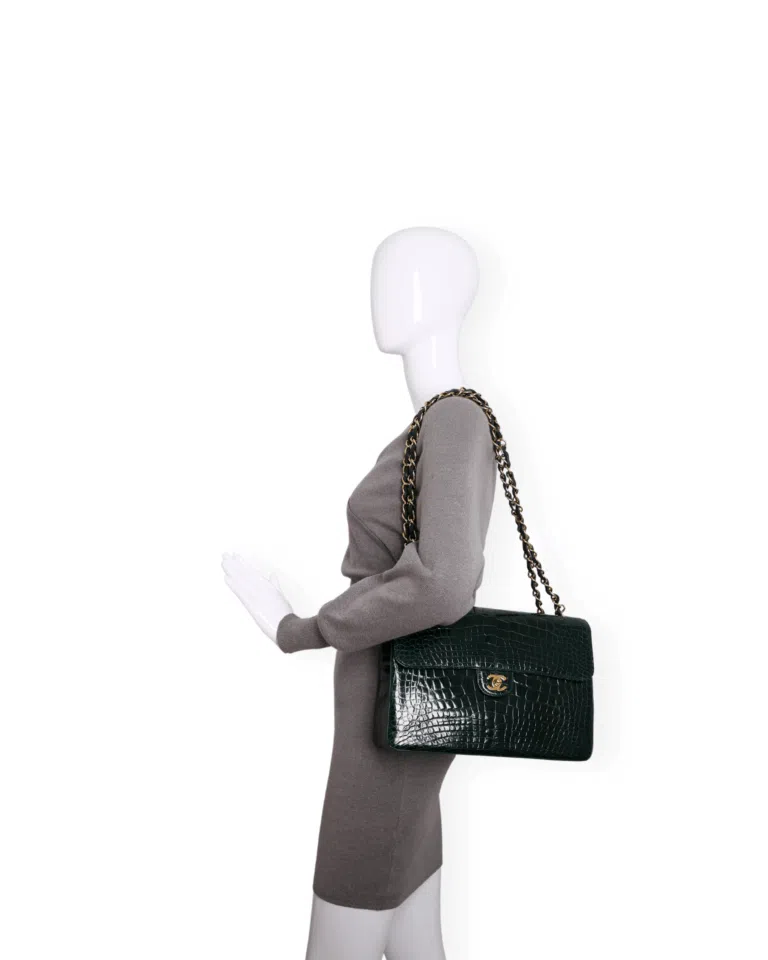 Chanel - Green Crocodile Large Classic Handbag Gold c. '05-'06