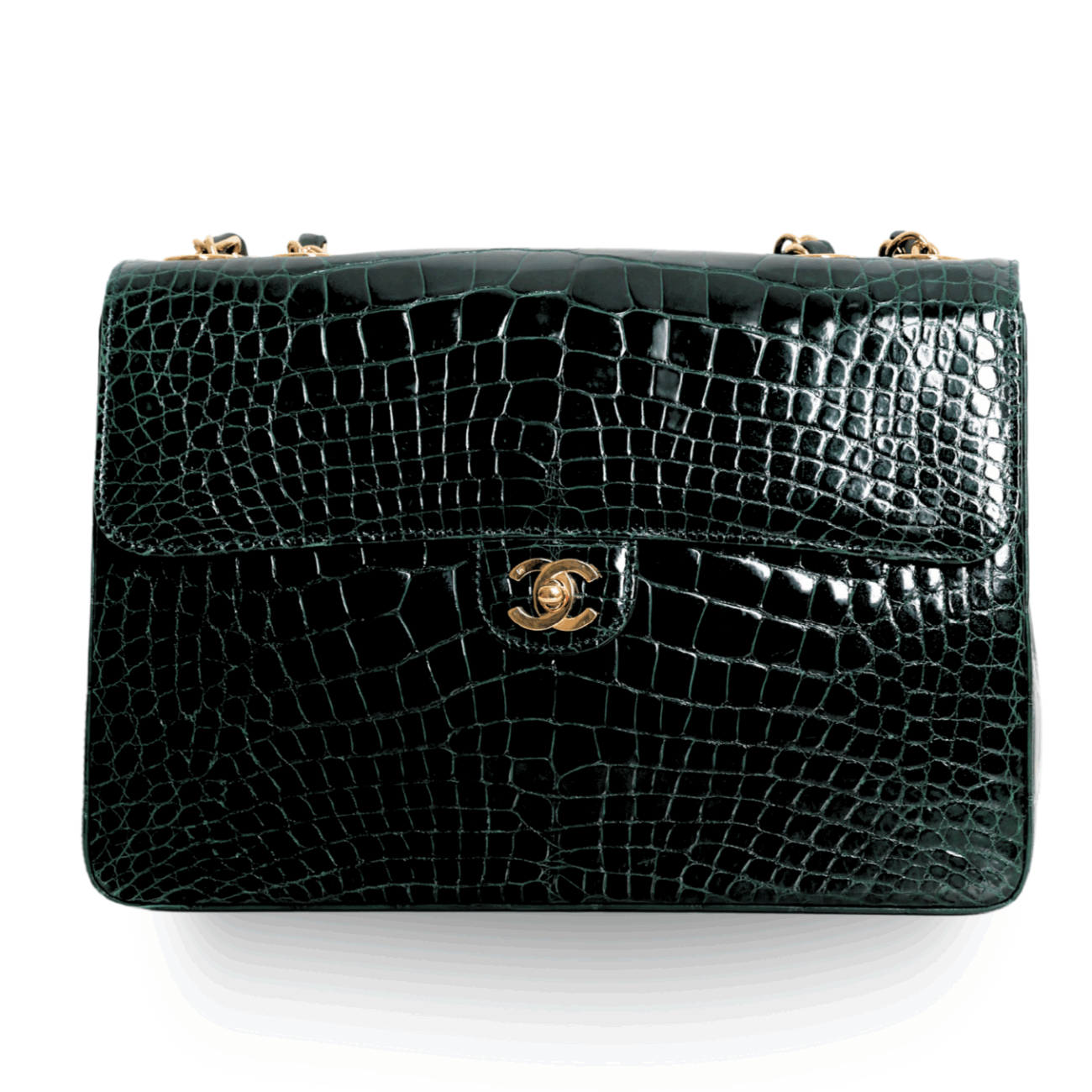 Chanel - Green Crocodile Large Classic Handbag Gold c. '05-'06 (Pre-Owned)