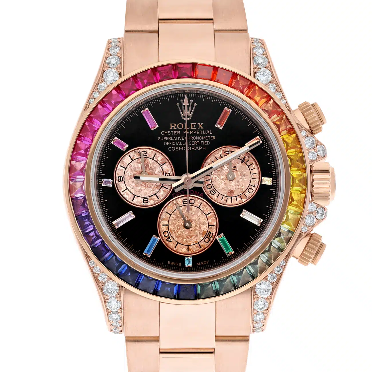 Rolex Cosmograph Daytona 116505 Rainbow Bezel Diamond Lugs Black Dial 18K Rose Gold Watch – image 2
