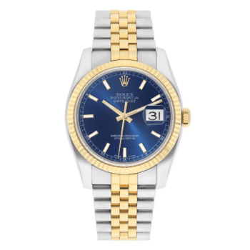 Rolex Datejust 116233 36mm Blue Stick Dial Fluted Bezel Two Tone Watch