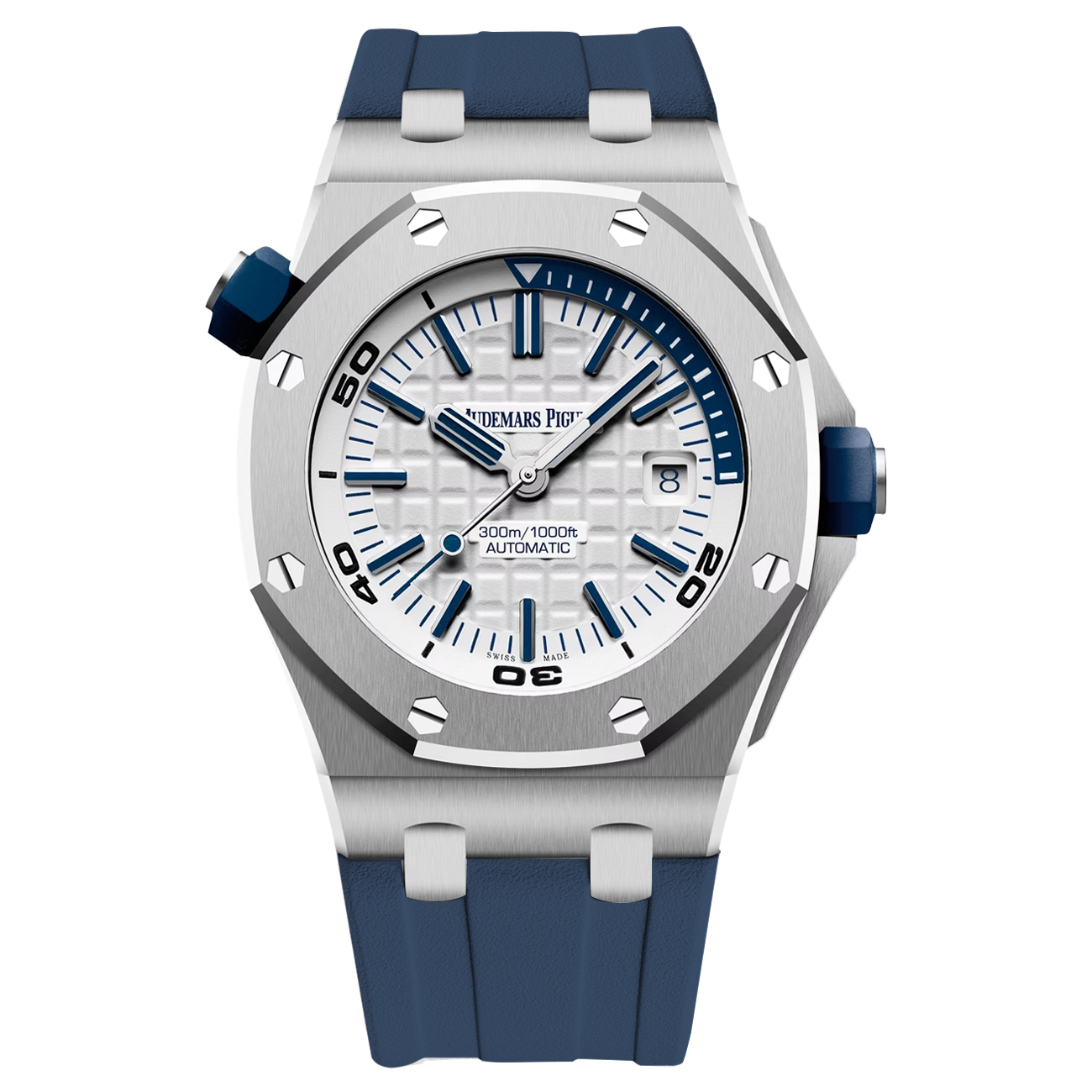Audemars Piguet Royal Oak Offshore 15710ST.OO.A010CA.01 White Dial Blue Rubber Strap Stainless Steel Watch