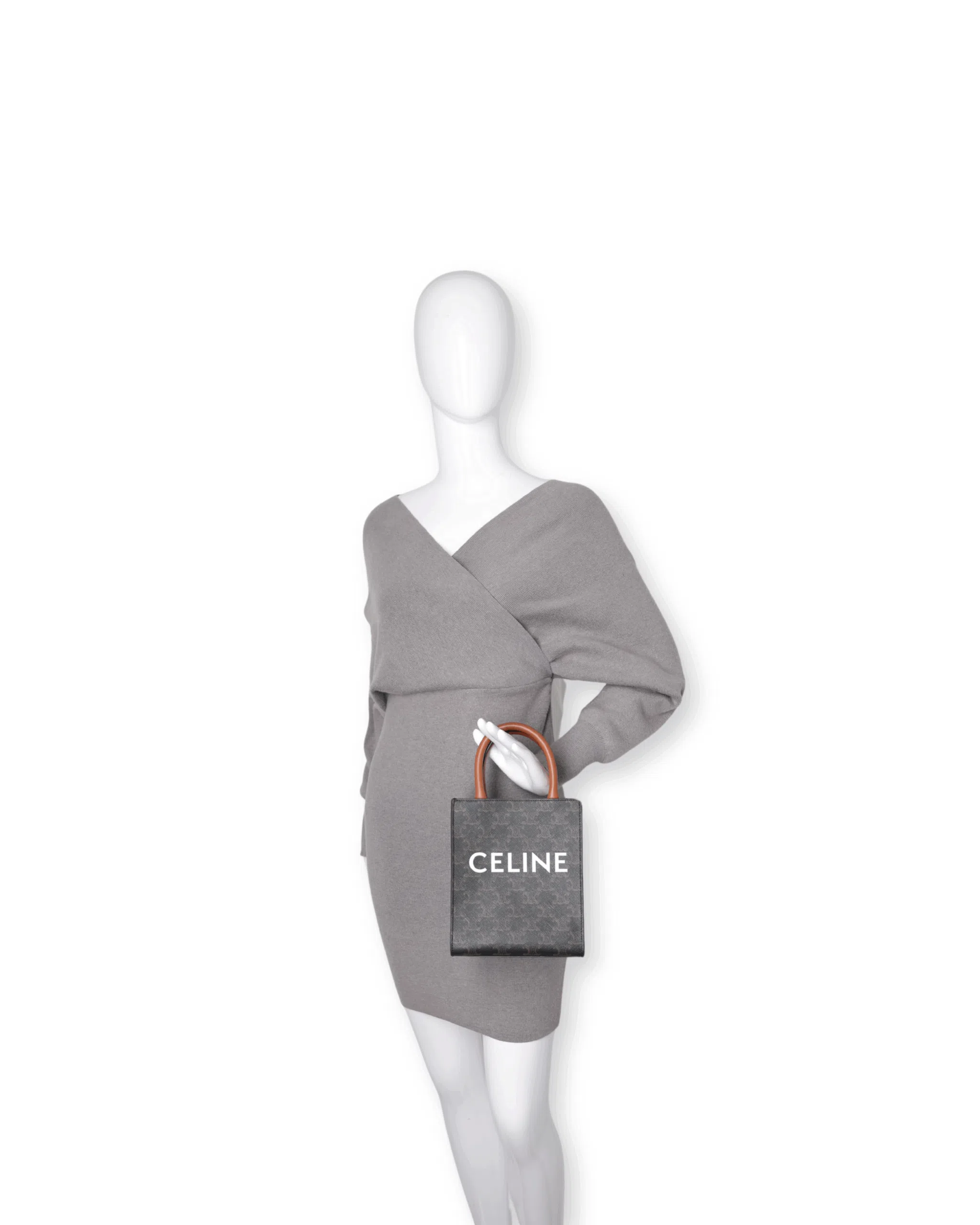 Celine - Triomphe Canvas Calfskin Mini Vertical Cabas Tan (Pre-Owned)